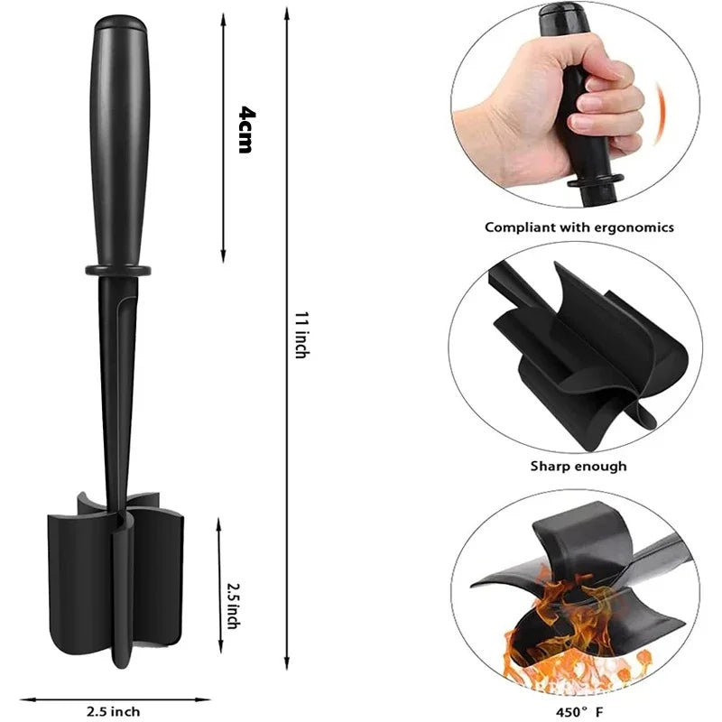 1/2Pcs Kitchen Meat Chopper Ground Beef Masher Mixing, Grinding and Pounding Spatula Meat Scraper for Mincing Meat